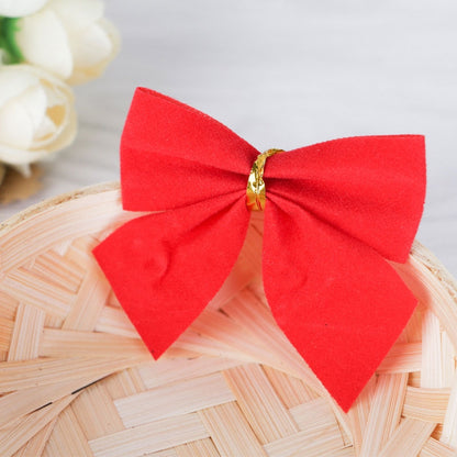 ELECTROPRIME 12 PCS Flocked Bow Christmas Tree Decoration(red)