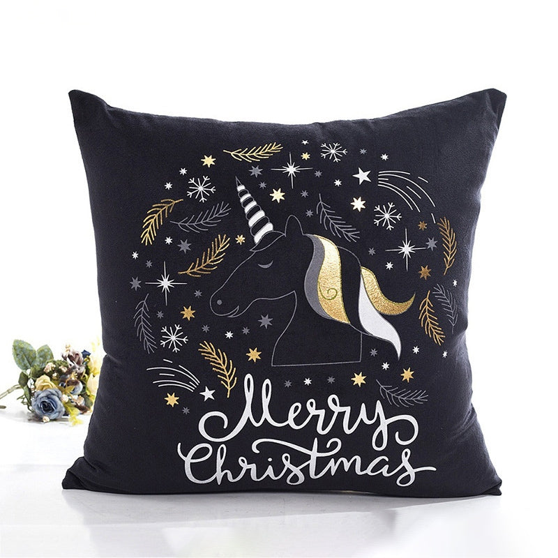 ELECTROPRIME Merry Christmas Pillow Case Gold Foil Printing Pillow Cover Sofa Waist Throw Cushion Cover Coffee Shop Decorative 43cm x 43cm(5)