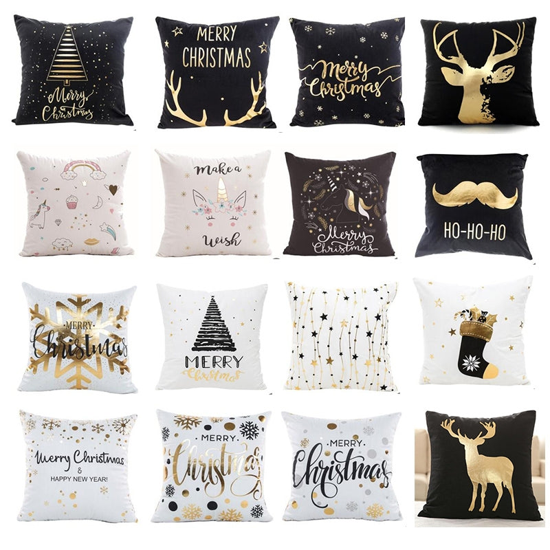ELECTROPRIME Merry Christmas Pillow Case Gold Foil Printing Pillow Cover Sofa Waist Throw Cushion Cover Coffee Shop Decorative 43cm x 43cm(6)