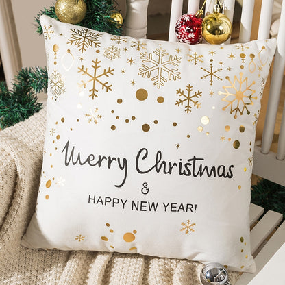 ELECTROPRIME Merry Christmas Pillow Case Gold Foil Printing Pillow Cover Sofa Waist Throw Cushion Cover Coffee Shop Decorative 43cm x 43cm(14)