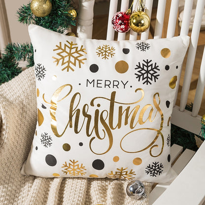 ELECTROPRIME Merry Christmas Pillow Case Gold Foil Printing Pillow Cover Sofa Waist Throw Cushion Cover Coffee Shop Decorative 43cm x 43cm(15)