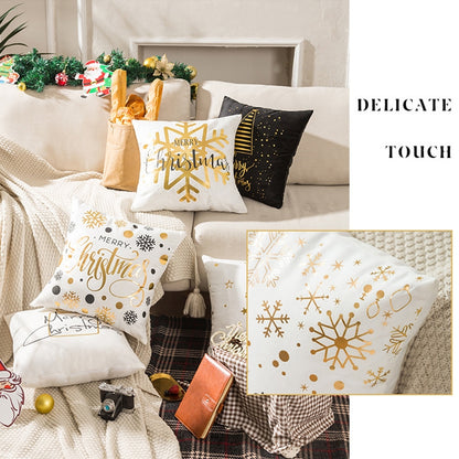 ELECTROPRIME Merry Christmas Pillow Case Gold Foil Printing Pillow Cover Sofa Waist Throw Cushion Cover Coffee Shop Decorative 43cm x 43cm(15)