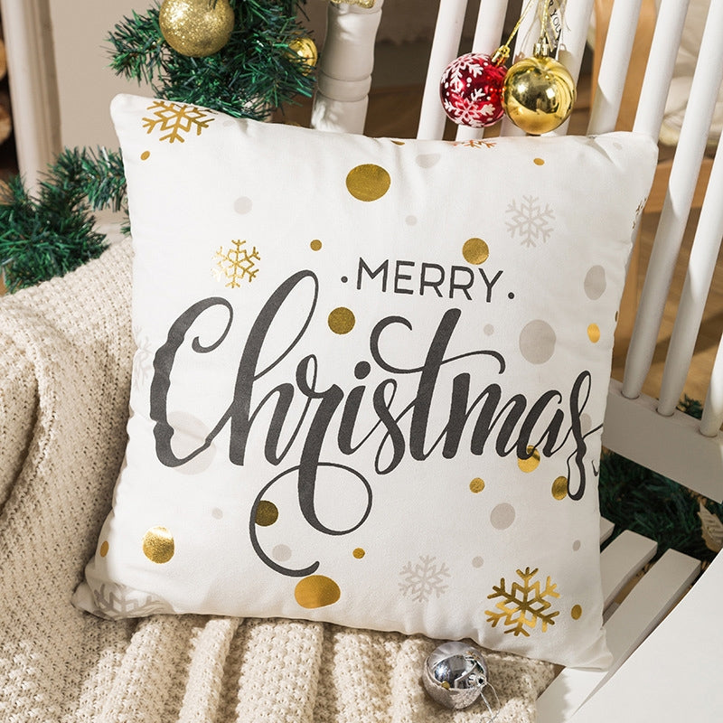 ELECTROPRIME Merry Christmas Pillow Case Gold Foil Printing Pillow Cover Sofa Waist Throw Cushion Cover Coffee Shop Decorative 43cm x 43cm(16)