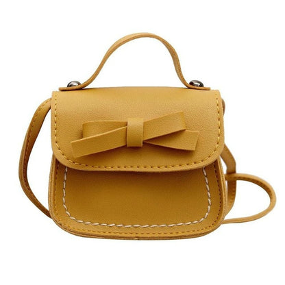 ELECTROPRIME Bowknot PU Leather Mini Baby Girls Casual Messenger Bag Coin Purse Children Small Clutch Bags Simple Shoulder Bag(Yellow)