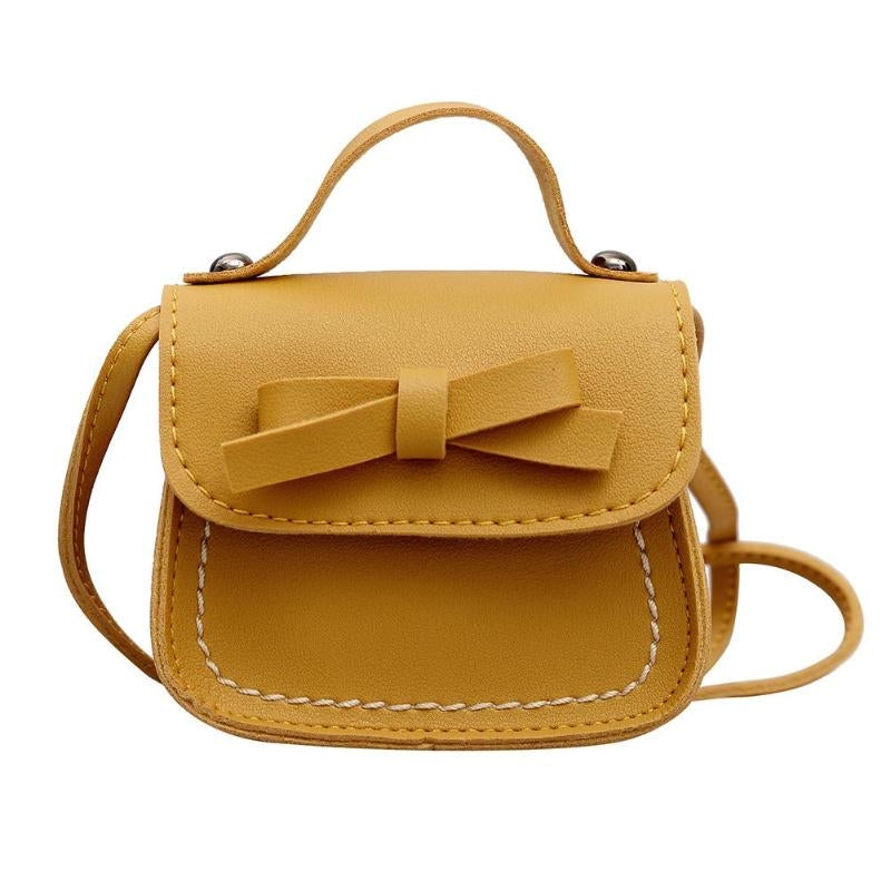 ELECTROPRIME Bowknot PU Leather Mini Baby Girls Casual Messenger Bag Coin Purse Children Small Clutch Bags Simple Shoulder Bag(Yellow)