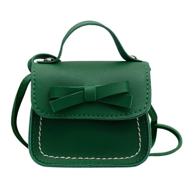 ELECTROPRIME Bowknot PU Leather Mini Baby Girls Casual Messenger Bag Coin Purse Children Small Clutch Bags Simple Shoulder Bag(Green)