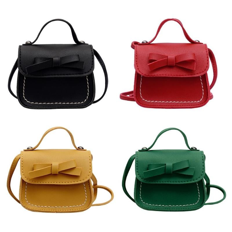 ELECTROPRIME Bowknot PU Leather Mini Baby Girls Casual Messenger Bag Coin Purse Children Small Clutch Bags Simple Shoulder Bag(Green)