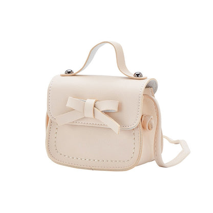 ELECTROPRIME Bowknot PU Leather Mini Baby Girls Casual Messenger Bag Coin Purse Children Small Clutch Bags Simple Shoulder Bag(Beige)