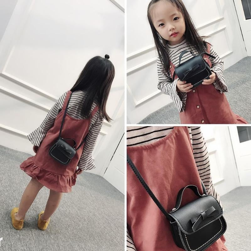 ELECTROPRIME Bowknot PU Leather Mini Baby Girls Casual Messenger Bag Coin Purse Children Small Clutch Bags Simple Shoulder Bag(Beige)