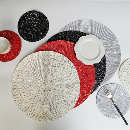 ELECTROPRIME 2 PCS PP Round Oval Woven Placemat, Size:Diameter 18cm(Gray)