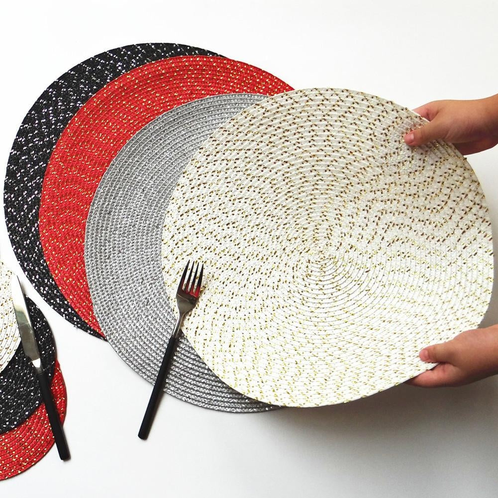 ELECTROPRIME 2 PCS PP Round Oval Woven Placemat, Size:Diameter 18cm(Gray)