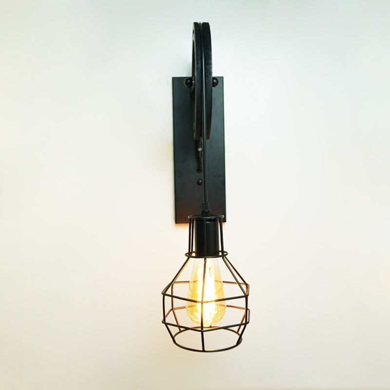 ELECTROPRIME 40W Grenade Retro Wrought Iron Pulley Lifting Wall Lamp Corridor Aisle Porch Wall Lamp(Black No Bulb)