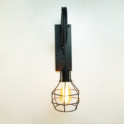 ELECTROPRIME 40W Grenade Retro Wrought Iron Pulley Lifting Wall Lamp Corridor Aisle Porch Wall Lamp(Black No Bulb)