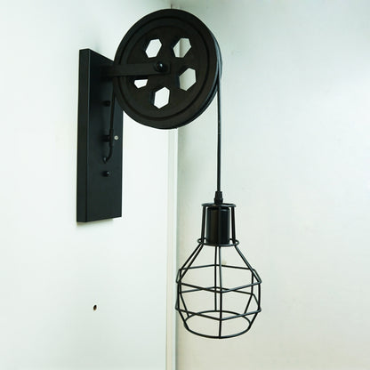 ELECTROPRIME 40W Grenade Retro Wrought Iron Pulley Lifting Wall Lamp Corridor Aisle Porch Wall Lamp(Black No Bulb)