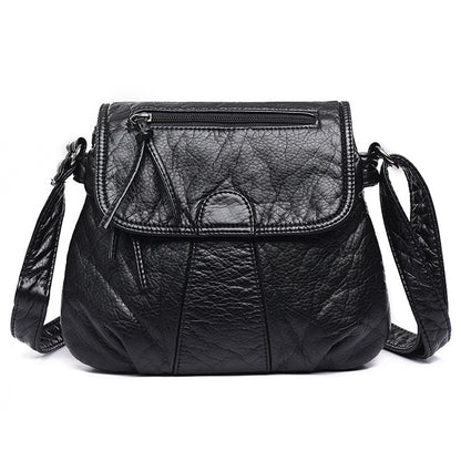 ELECTROPRIME Women Messenger Bags Soft Washed PU Leather Bag Fashion Female Purses and Handbag 25cmX3cmX22cm(Black)