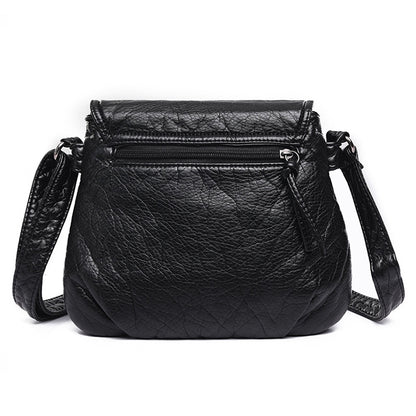 ELECTROPRIME Women Messenger Bags Soft Washed PU Leather Bag Fashion Female Purses and Handbag 25cmX3cmX22cm(Black)