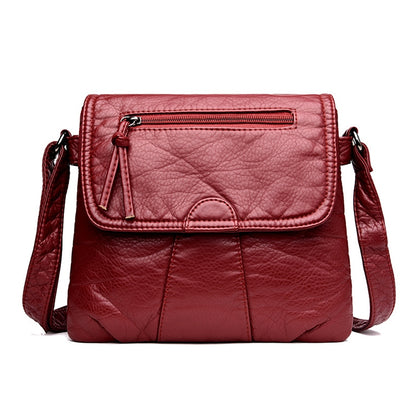 ELECTROPRIME Women Messenger Bags Soft Washed PU Leather Bag Fashion Female Purses and Handbag 25cmX3cmX22cm(Red)