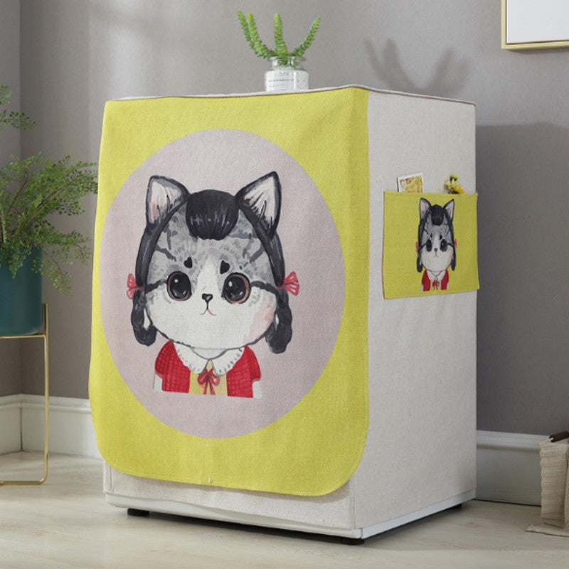 ELECTROPRIME Cartoon Cotton and Linen Drum Roller Washing Machine Dust Cover, Size:83x60x60cm(Cat)