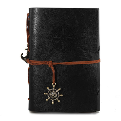 ELECTROPRIME Spiral Notebook Diary Notepad Vintage Pirate Anchors PU Leather Stationery Gift Traveler Journal, Paper Size:S(Black)