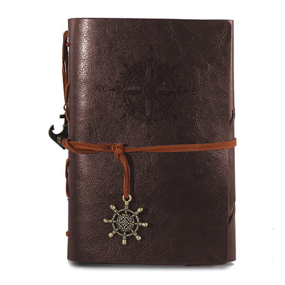 ELECTROPRIME Spiral Notebook Diary Notepad Vintage Pirate Anchors PU Leather Stationery Gift Traveler Journal, Paper Size:S(coffee)