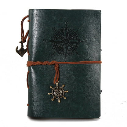ELECTROPRIME Spiral Notebook Diary Notepad Vintage Pirate Anchors PU Leather Stationery Gift Traveler Journal, Paper Size:S(Green)