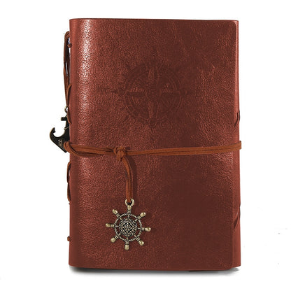 ELECTROPRIME Spiral Notebook Diary Notepad Vintage Pirate Anchors PU Leather Stationery Gift Traveler Journal, Paper Size:S(brown)