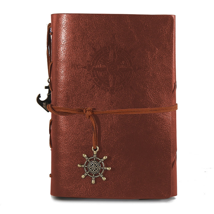 ELECTROPRIME Spiral Notebook Diary Notepad Vintage Pirate Anchors PU Leather Stationery Gift Traveler Journal, Paper Size:L(brown)