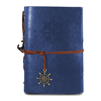 ELECTROPRIME Spiral Notebook Diary Notepad Vintage Pirate Anchors PU Leather Stationery Gift Traveler Journal, Paper Size:L(Blue)