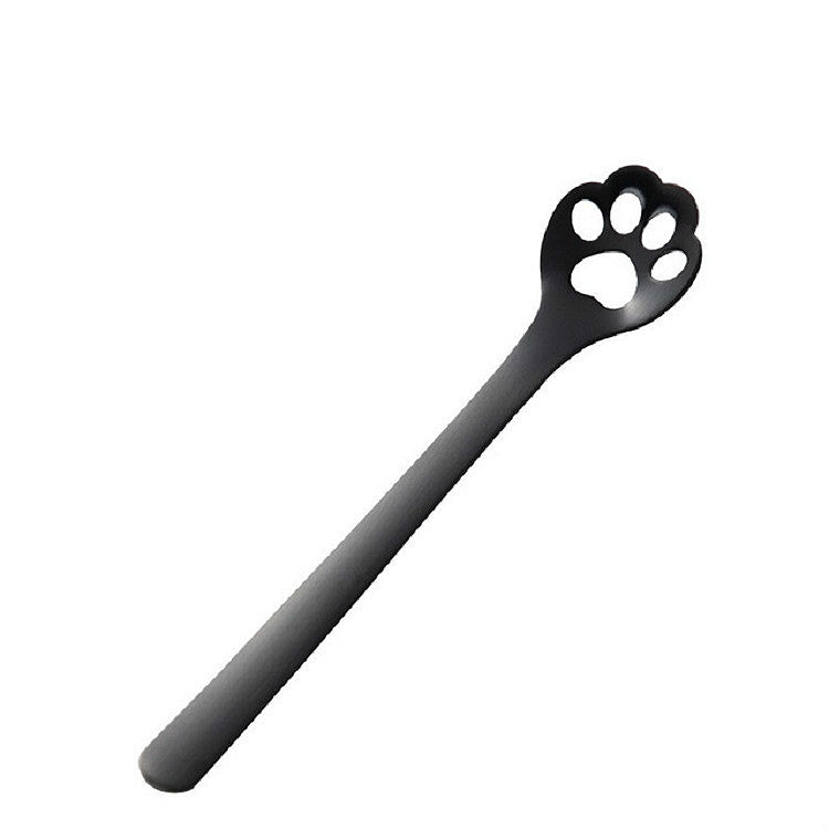ELECTROPRIME Stainless Steel Creative Cat Claw Coffee Spoon Dessert Cake Spoon, Style:Hollow Cat Claw Spoon, Color:Black