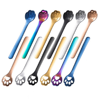 ELECTROPRIME Stainless Steel Creative Cat Claw Coffee Spoon Dessert Cake Spoon, Style:Hollow Cat Claw Spoon, Color:Black
