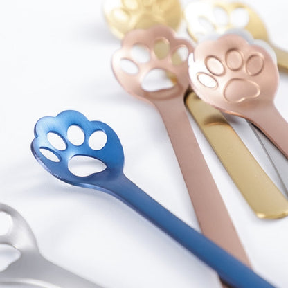 ELECTROPRIME Stainless Steel Creative Cat Claw Coffee Spoon Dessert Cake Spoon, Style:Hollow Cat Claw Spoon, Color:Black