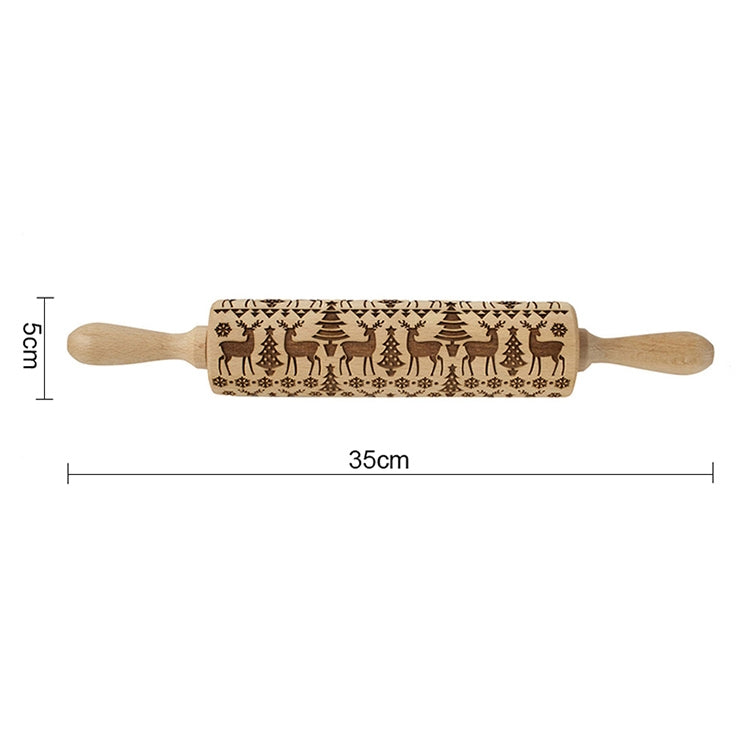 ELECTROPRIME Christmas Embossing Rolling Pin Baking Cookies Fondant Cake Dough Engraved Roller(35cm elk)