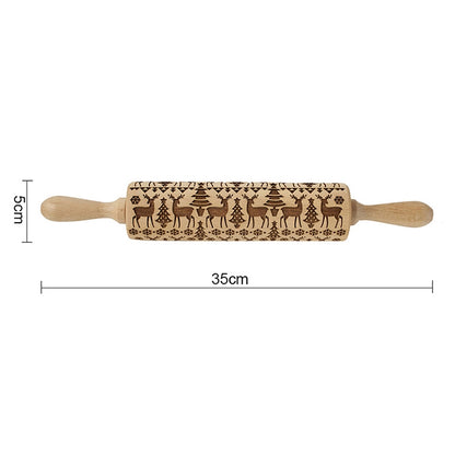 ELECTROPRIME Christmas Embossing Rolling Pin Baking Cookies Fondant Cake Dough Engraved Roller(35cm elk)