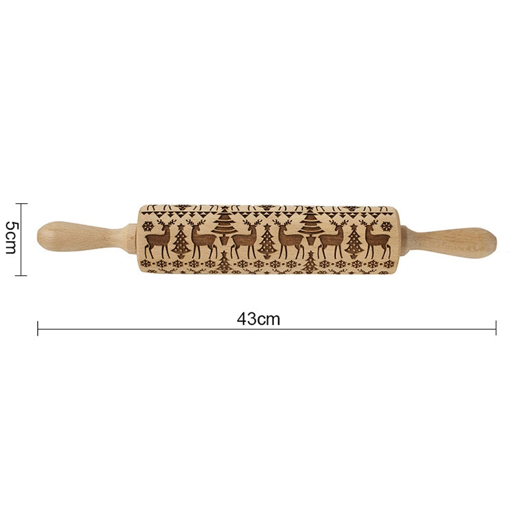 ELECTROPRIME Christmas Embossing Rolling Pin Baking Cookies Fondant Cake Dough Engraved Roller(43cm elk)