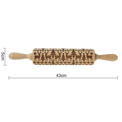 ELECTROPRIME Christmas Embossing Rolling Pin Baking Cookies Fondant Cake Dough Engraved Roller(43cm elk)