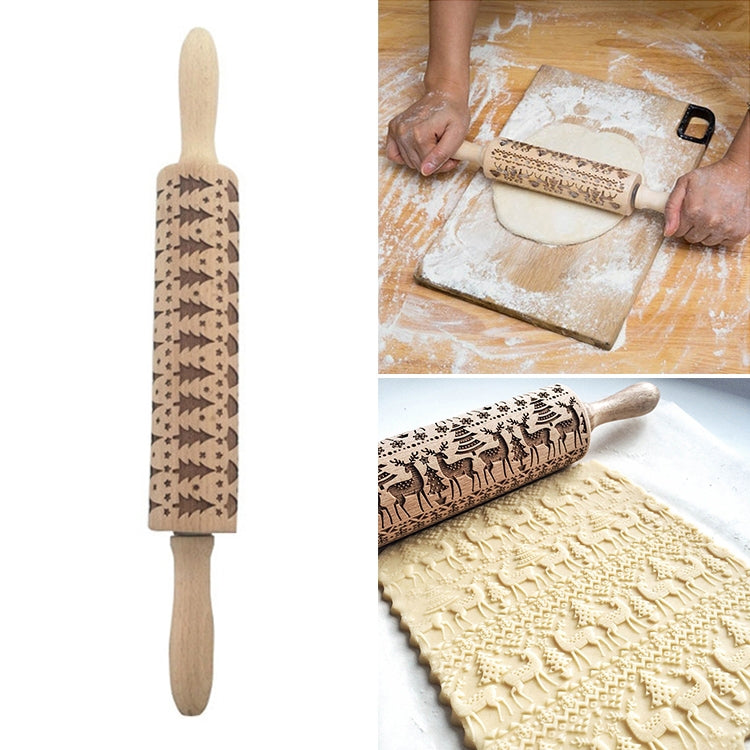 ELECTROPRIME Christmas Embossing Rolling Pin Baking Cookies Fondant Cake Dough Engraved Roller(43cm Christmas tree)