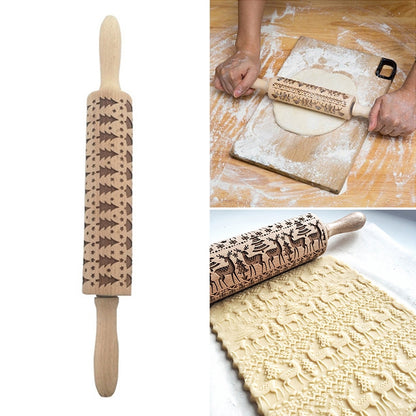 ELECTROPRIME Christmas Embossing Rolling Pin Baking Cookies Fondant Cake Dough Engraved Roller(43cm Christmas tree)