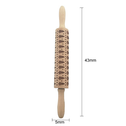 ELECTROPRIME Christmas Embossing Rolling Pin Baking Cookies Fondant Cake Dough Engraved Roller(43cm Christmas tree)