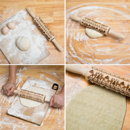 ELECTROPRIME Christmas Embossing Rolling Pin Baking Cookies Fondant Cake Dough Engraved Roller(43cm Christmas tree)