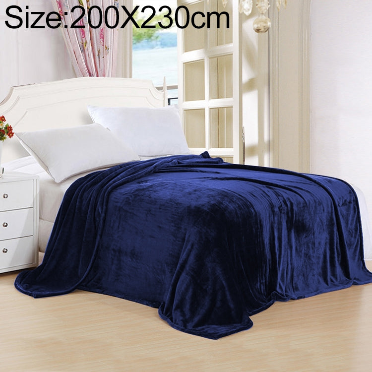 ELECTROPRIME Solid Color Flannel Coral Fleece Blanket Super Soft Plaid Coverlet Sofa Cover Winter Warm Sheets Easy Wash Faux Fur Blankets, Size:200X230cm(Dark blue)
