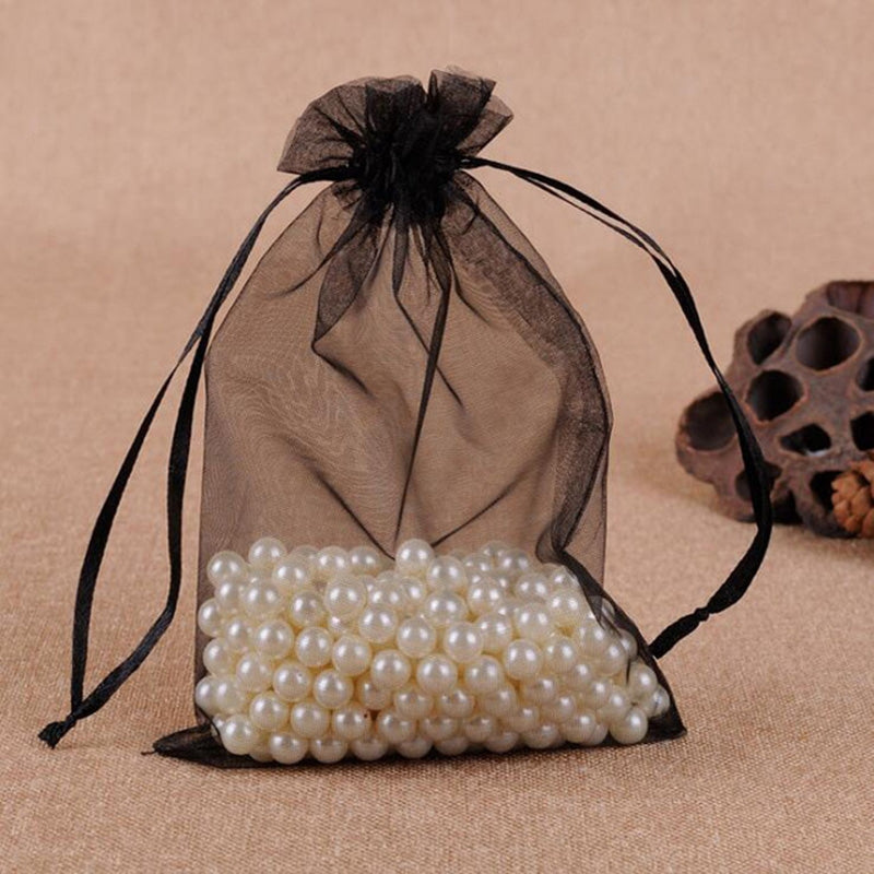 ELECTROPRIME 100 PCS Gift Bags Jewelry Organza Bag Wedding Birthday Party Drawable Pouches, Gift Bag Size:7X9cm(Black)