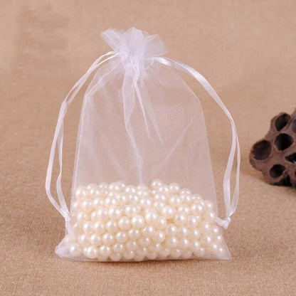 ELECTROPRIME 100 PCS Gift Bags Jewelry Organza Bag Wedding Birthday Party Drawable Pouches, Gift Bag Size:10x15cm(White)