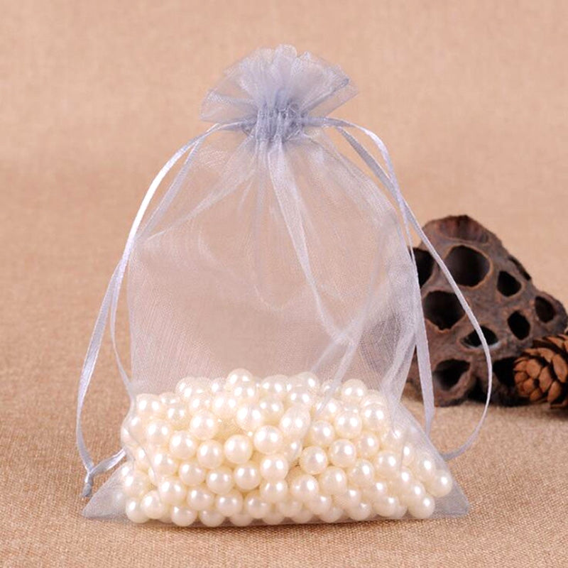 ELECTROPRIME 100 PCS Gift Bags Jewelry Organza Bag Wedding Birthday Party Drawable Pouches, Gift Bag Size:10x15cm(Grey)