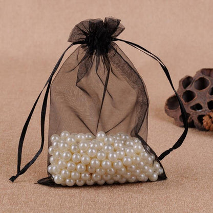 ELECTROPRIME 100 PCS Gift Bags Jewelry Organza Bag Wedding Birthday Party Drawable Pouches, Gift Bag Size:10x15cm(Black)