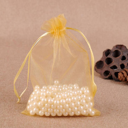 ELECTROPRIME 100 PCS Gift Bags Jewelry Organza Bag Wedding Birthday Party Drawable Pouches, Gift Bag Size:10x15cm(Gold)