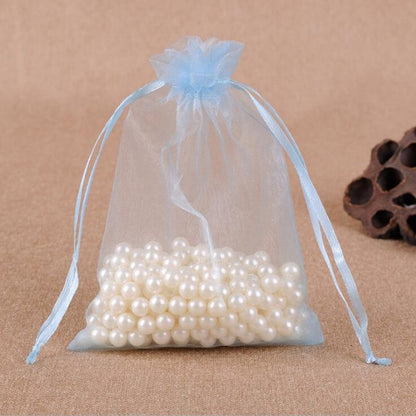 ELECTROPRIME 100 PCS Gift Bags Jewelry Organza Bag Wedding Birthday Party Drawable Pouches, Gift Bag Size:10x15cm(Light Blue)
