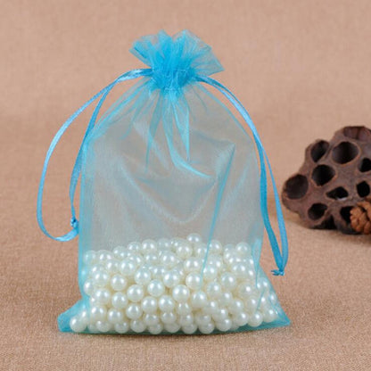 ELECTROPRIME 100 PCS Gift Bags Jewelry Organza Bag Wedding Birthday Party Drawable Pouches, Gift Bag Size:10x15cm(Lake Blue)