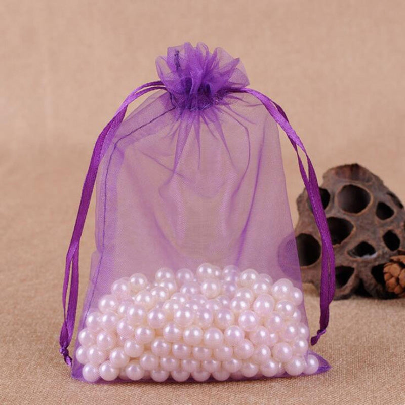 ELECTROPRIME 100 PCS Gift Bags Jewelry Organza Bag Wedding Birthday Party Drawable Pouches, Gift Bag Size:10x15cm(Dark Purple)