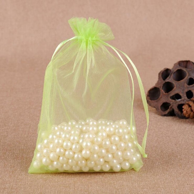 ELECTROPRIME 100 PCS Gift Bags Jewelry Organza Bag Wedding Birthday Party Drawable Pouches, Gift Bag Size:10x15cm(Fruit Green)