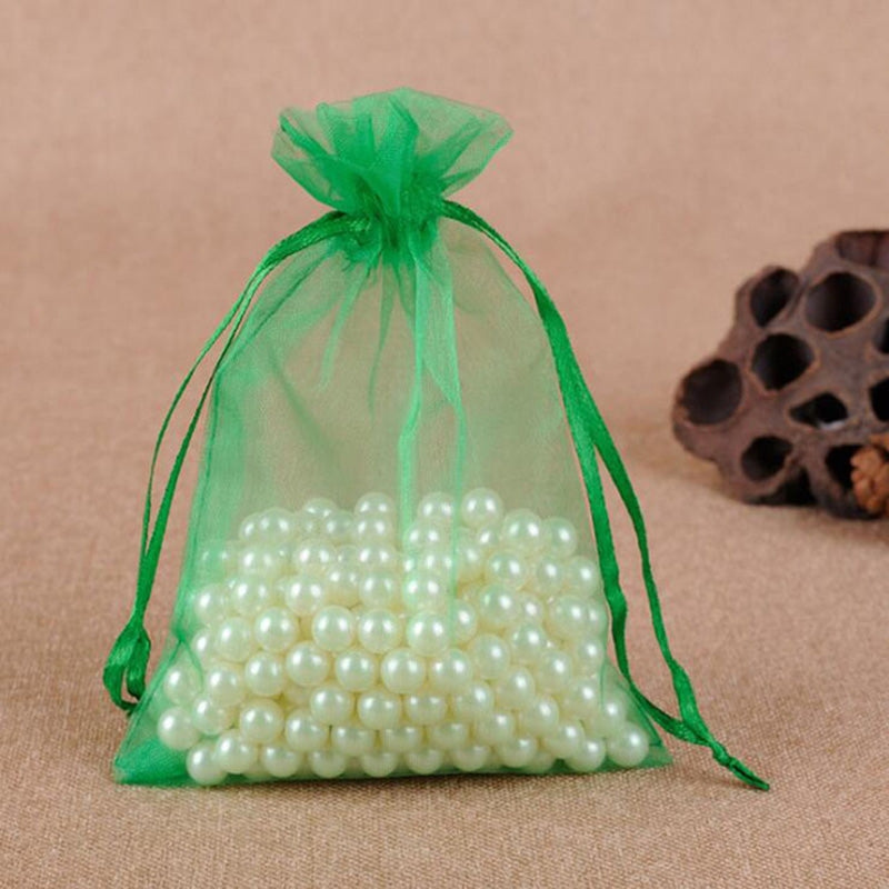 ELECTROPRIME 100 PCS Gift Bags Jewelry Organza Bag Wedding Birthday Party Drawable Pouches, Gift Bag Size:10x15cm(Grass Green)